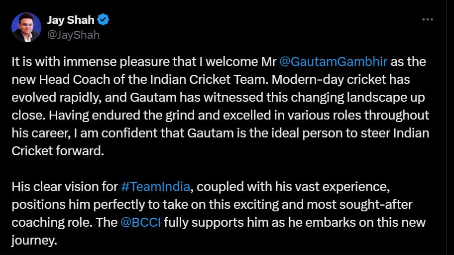 Gautam Gambhir Team India New Coach