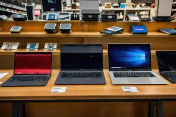 Best laptop selection | tack-electronic-devices-like-laptops-tablets-displayed-modern-retail-environment