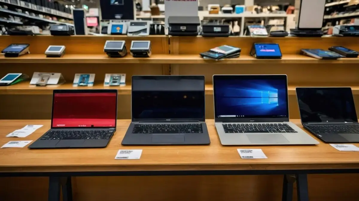 Best laptop selection | tack-electronic-devices-like-laptops-tablets-displayed-modern-retail-environment