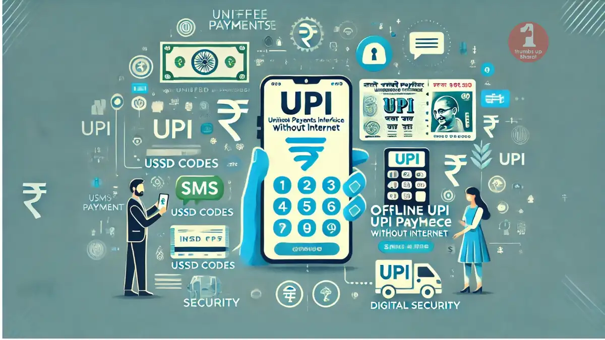 UPI Without Internet | An-educational-image-about-using-UPI-Unified-Payments-Interface-for-Indian-Rupees-without-internet.-The-image-should-feature-a-smartphone-with-an-in