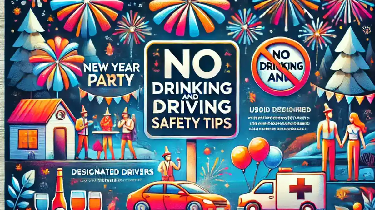 New Year Party Safety Tips |  A-creative-image-focusing-on-New-Year-Party-Safety-Tips.-It-shows-a-festive-outdoor-scene-with-fireworks-and-a-small-group-celebrating-responsibly