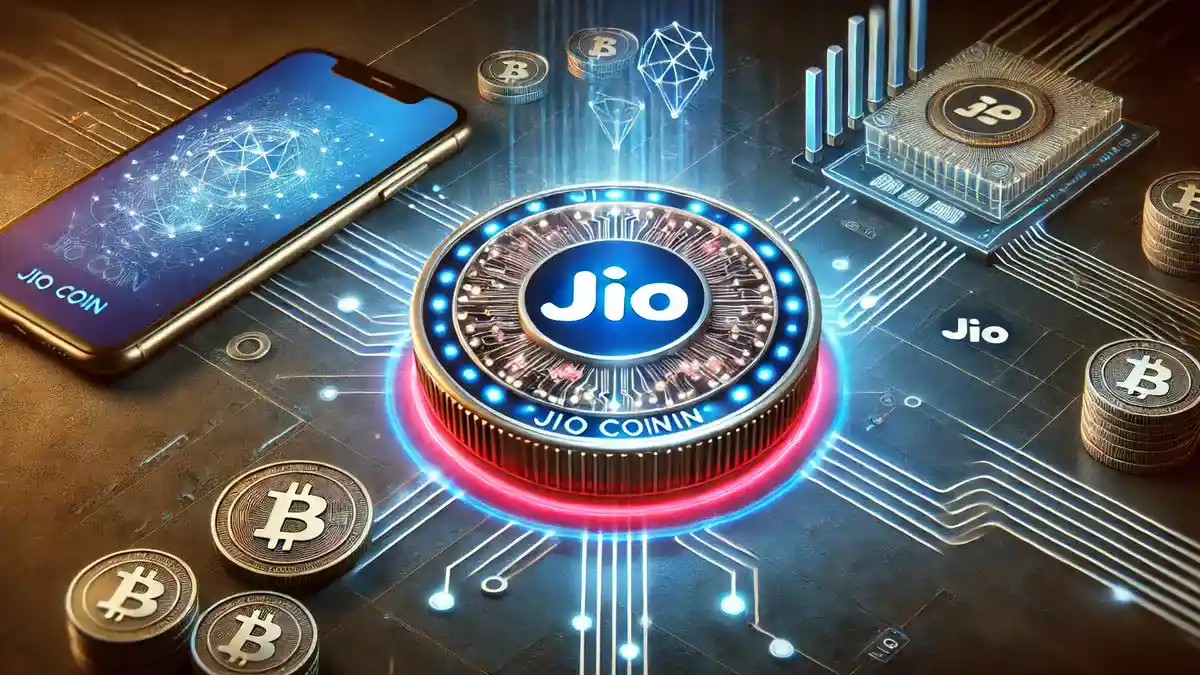 Jio Coin Kaise Kharide | futuristic digital illustration representing 'Jio Coin,' a conceptual cryptocurrency associated with Jio.