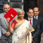 Budget 2025 Tax Relief | Nirmala Sitharaman, India finance minister, center, and other members of finance ministry leave the ministry to present the budget at the parliament in New Delhi, India, on Saturday, Feb. 1, 2025