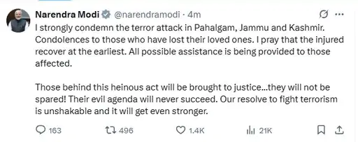 PM Modi on Pahalgam Terror Attack 2025